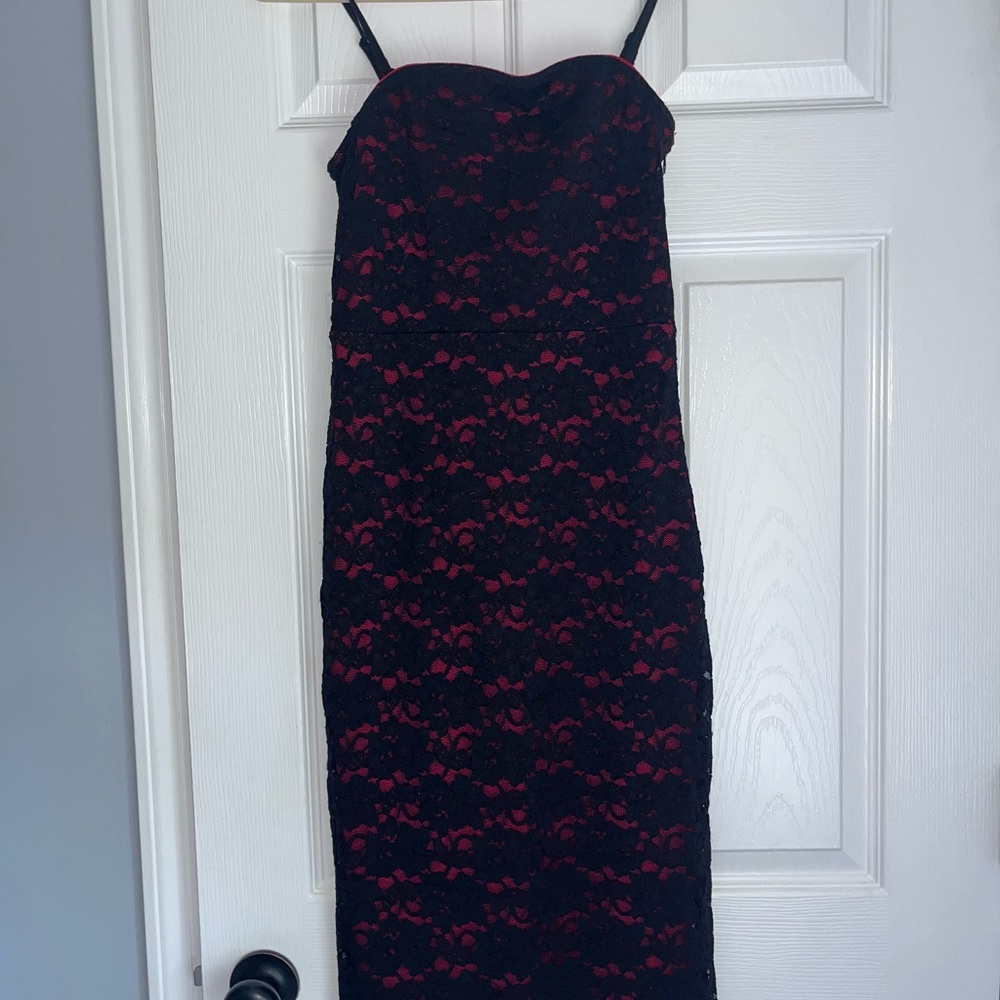 Express Red and Black Midi Dress with removable straps